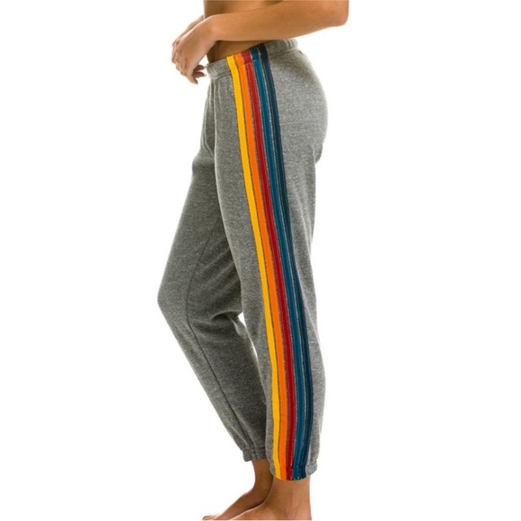 Aviator Nation 5 Stripe Sweatpants Rainbow Stripes Retro Heather Grey Size Small - Picture 1 of 12